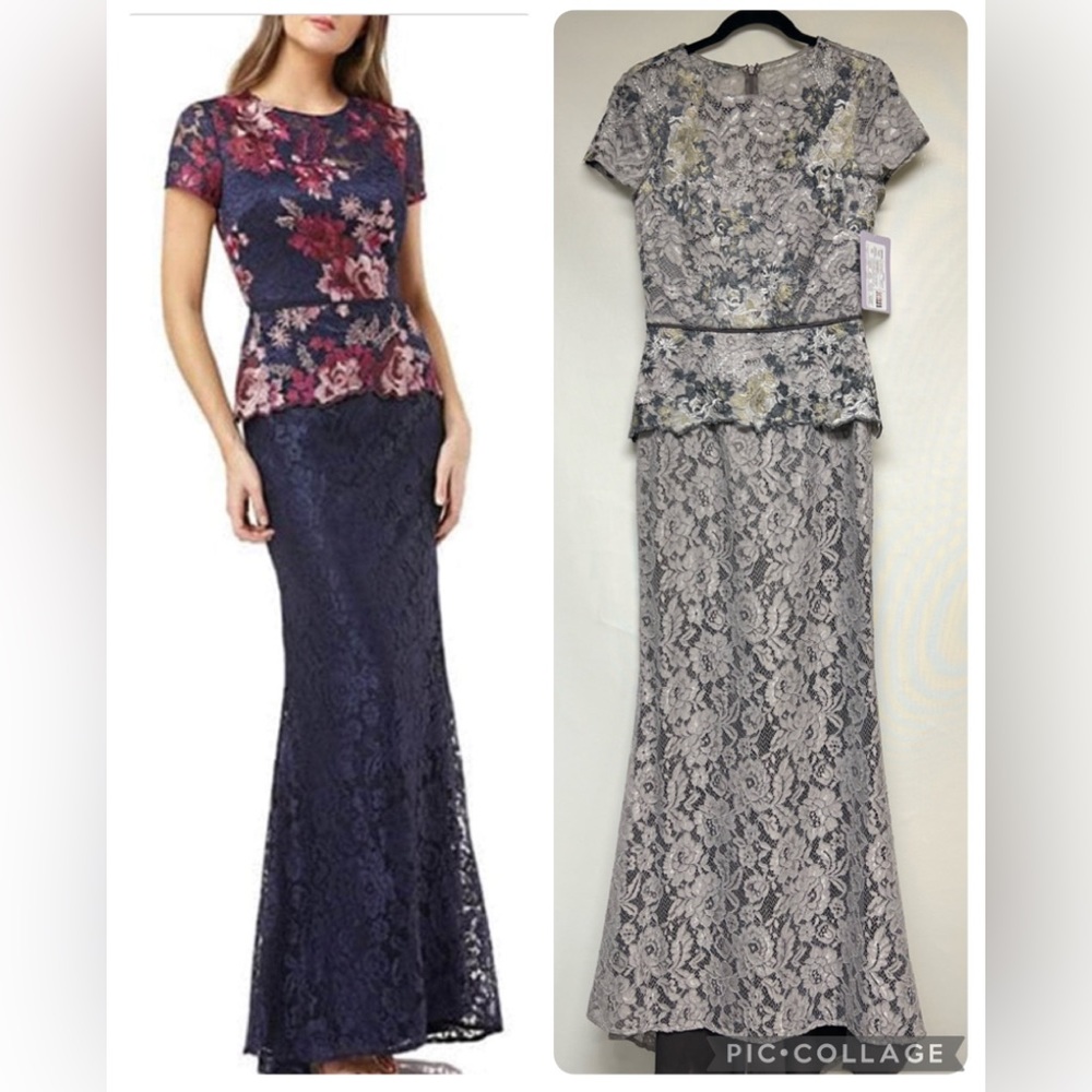 JS collections short sleeves 3D lace embroidered bodice long gown - Picture 3 of 12